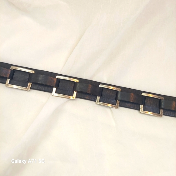 LoFi Black Leather Motorcycle Belt with Silver Buckle Embellishments 35" - Picture 3 of 9